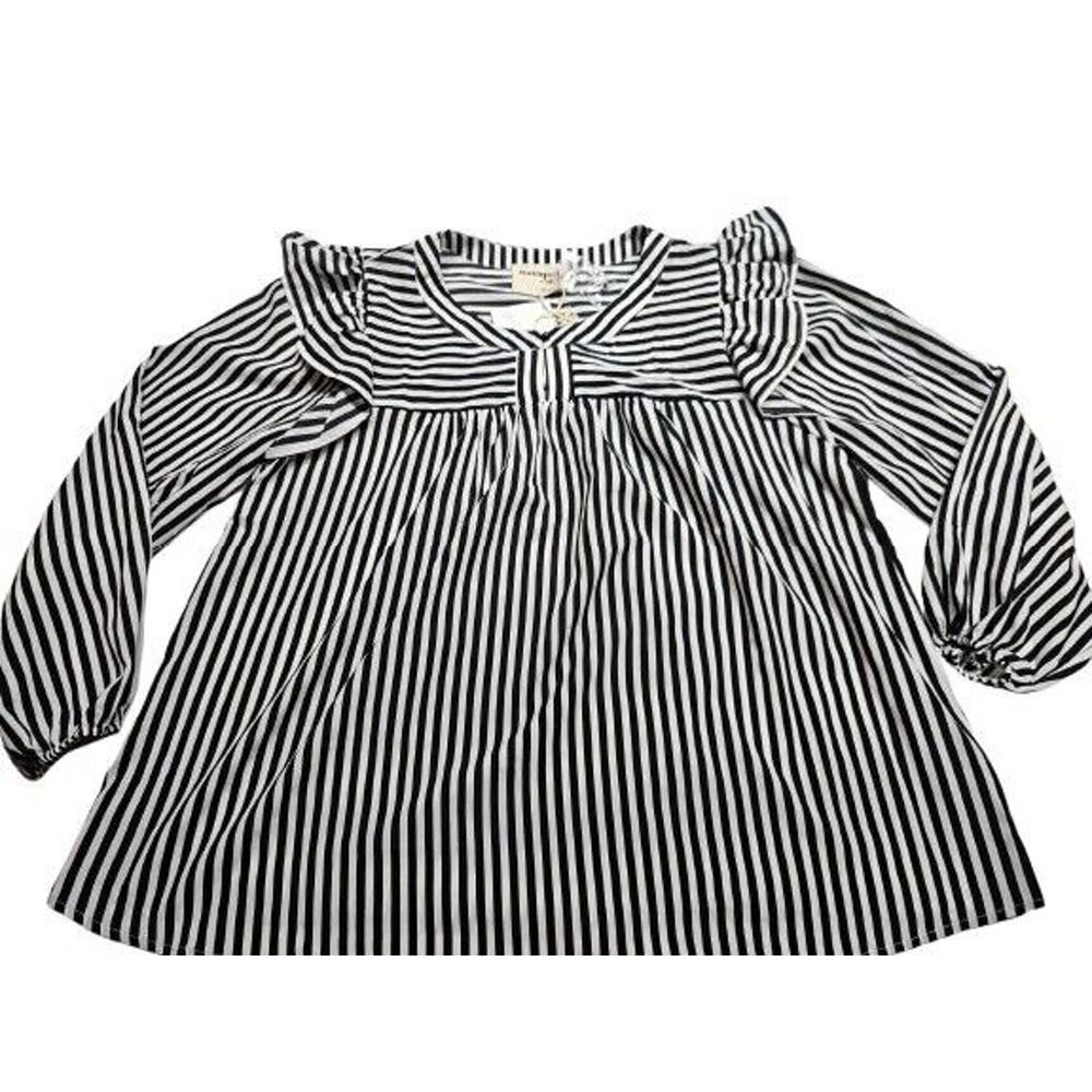 Savanna Jane Women's Top Blouse Plus Size 1X Black White Stripe Ruffle